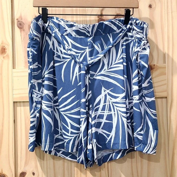 Robert Louis Blue Tropical Tie Waist Flowy Shorts Beach Boho Vacation Size 3X - Picture 1 of 8